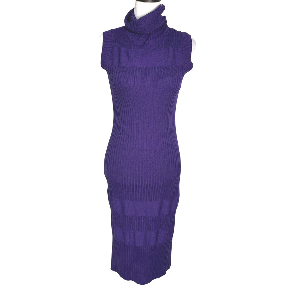 THE LIMITED NWT Women's XS Purple Sleeveless Turtleneck Ribbed Wool Midi Dress